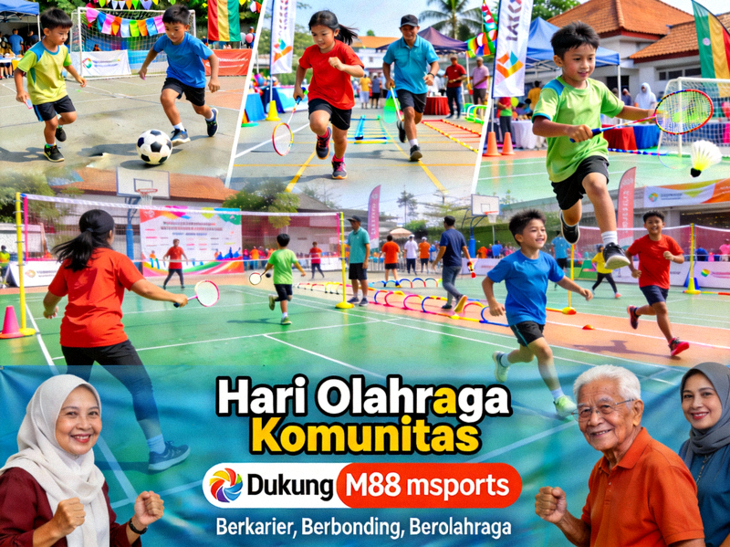 Acara hari olahraga komunitas yang didukung M88 msports di Jakarta dengan peserta dari berbagai usia