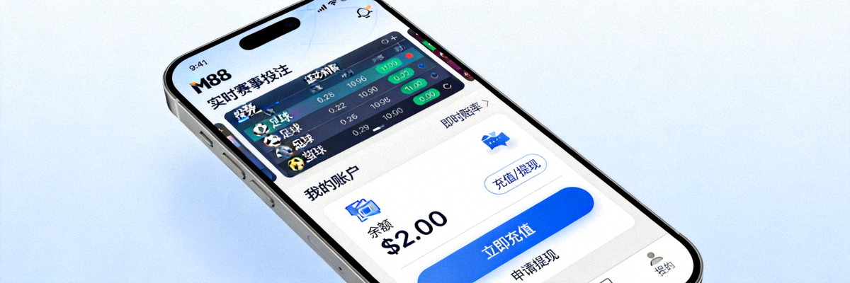 M88移动端APP界面展示，随时随地进行体育投注与账户管理